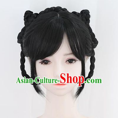 Chinese Ming Dynasty Noble Lady Bangs Wigs Best Quality Wigs China Cosplay Wig Chignon Ancient Young Girl Wig Sheath