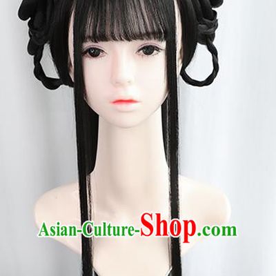 Chinese Jin Dynasty Princess Bangs Wigs Best Quality Wigs China Cosplay Wig Chignon Ancient Court Female Wig Sheath
