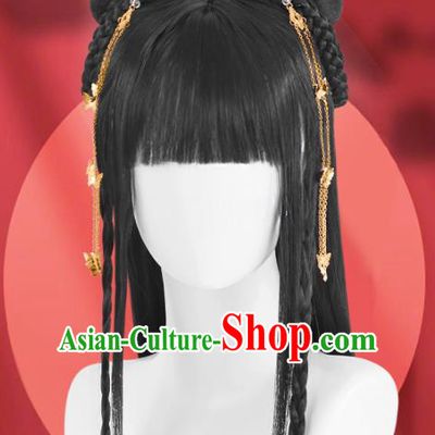 Chinese Ming Dynasty Young Lady Bangs Wigs Quality Wigs China Best Chignon Wig Ancient Noble Girl Wig Sheath