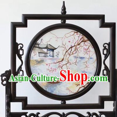 China Handmade Screen Byobu Traditional Embroidery Ornaments Craft Suzhou Embroidered Painting Desk Screen