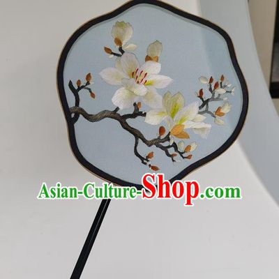China Ancient Court Lady Fans Handmade Palace Fan Double Side Fan Embroidery Mangnolia Silk Fan