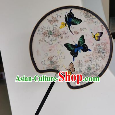 China Ancient Court Lady Fans Double Side Fan Embroidery Butterfly Silk Fan Handmade Palace Fan
