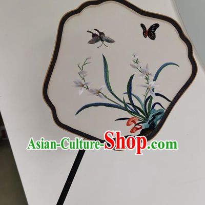 China Embroidery Orchids Silk Fan Ancient Court Lady Fans Double Side Fan Handmade Palace Fan