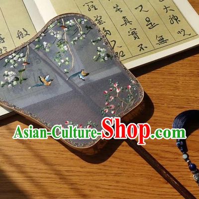 China Embroidery Ginkgo Leaf Silk Fan Ancient Court Lady Fans Double Side Fan Handmade Traditional Embroidered Palace Fan