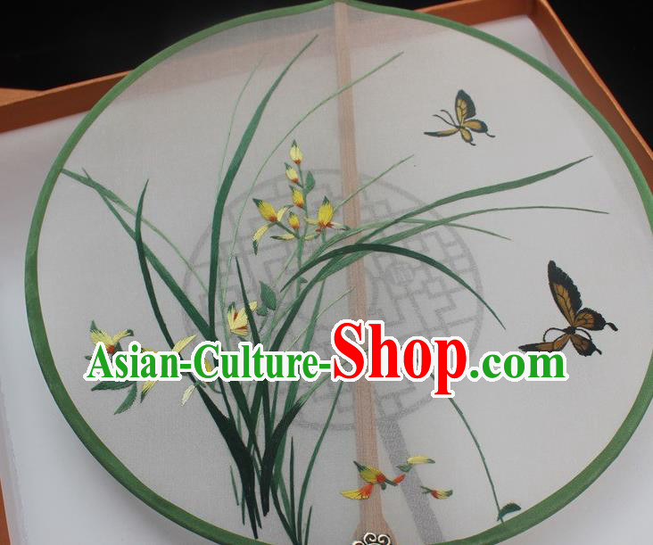 China Handmade Embroidery Orchids Double Side Silk Fan Princess Fan Traditional Embroidered Palace Fan China Handmade Embroidery Orchids Double Side Silk Fan Princess Fan Traditional Embroidered Palace Fan