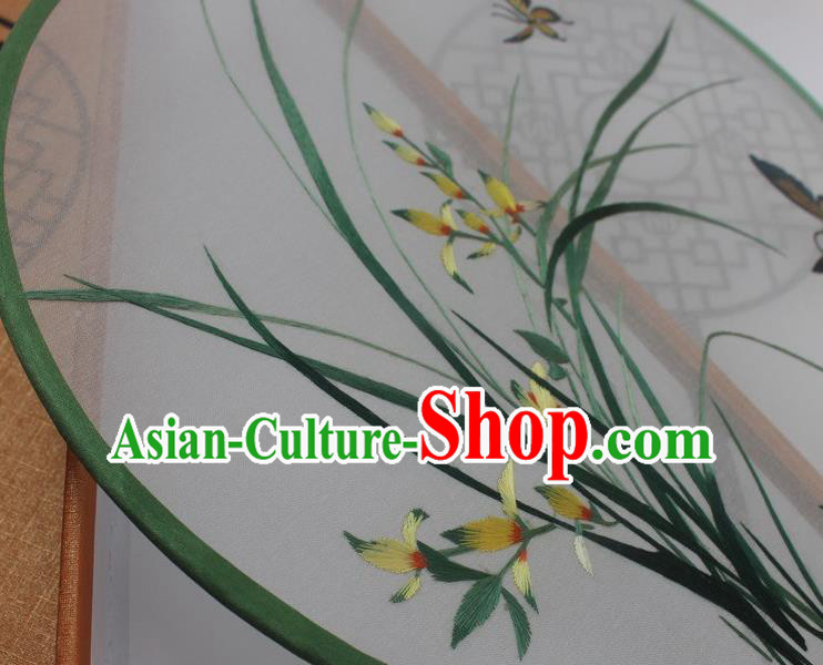 China Handmade Embroidery Orchids Double Side Silk Fan Princess Fan Traditional Embroidered Palace Fan China Handmade Embroidery Orchids Double Side Silk Fan Princess Fan Traditional Embroidered Palace Fan