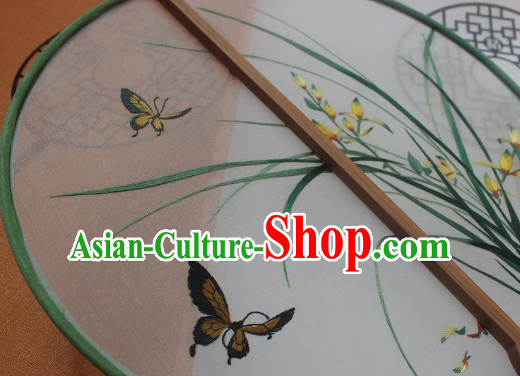 China Handmade Embroidery Orchids Double Side Silk Fan Princess Fan Traditional Embroidered Palace Fan China Handmade Embroidery Orchids Double Side Silk Fan Princess Fan Traditional Embroidered Palace Fan