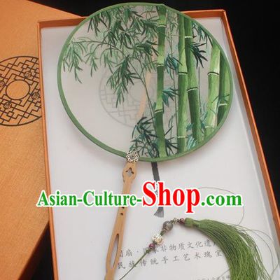 China Handmade Princess Embroidery Silk Round Fans Classical Bamboo Pattern Double Side Fan Traditional Embroidered Palace Fan