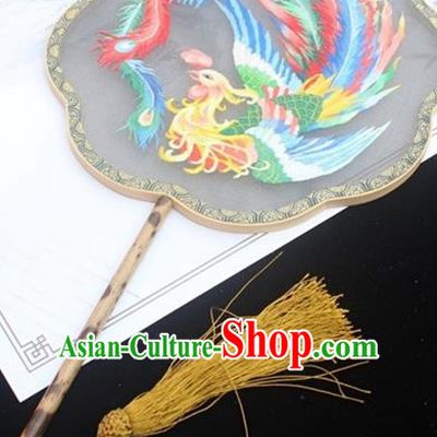 China Embroidery Phoenix Palace Fan Traditional Court Silk Fans Handmade Double Side Embroidered Fan Classical Dance Fan