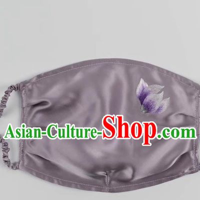 Handmade Embroidered Protective Face Mask Chinese Style Purple Silk Mask