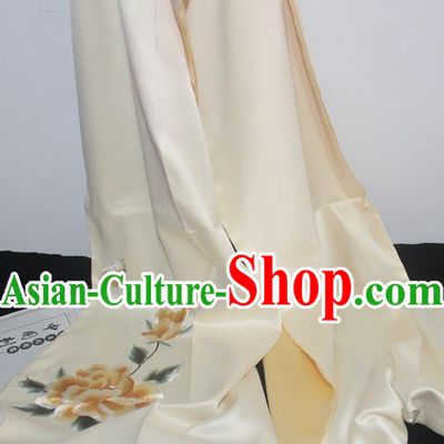 Chinese Style Cheongsam Accessories Embroidered Peony Beige Silk Scarf