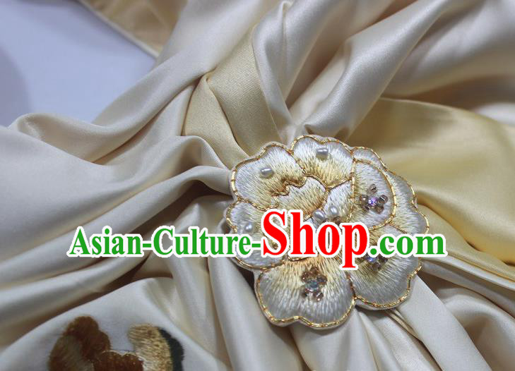 Chinese Embroidered Peony Yellow Silk Scarf with Brooch Cheongsam Accessories Chinese Embroidered Peony Yellow Silk Scarf with Brooch Cheongsam Accessories