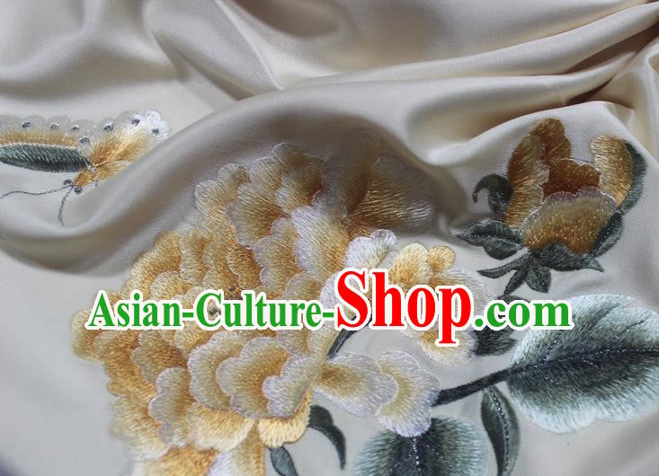 Chinese Embroidered Peony Yellow Silk Scarf with Brooch Cheongsam Accessories Chinese Embroidered Peony Yellow Silk Scarf with Brooch Cheongsam Accessories