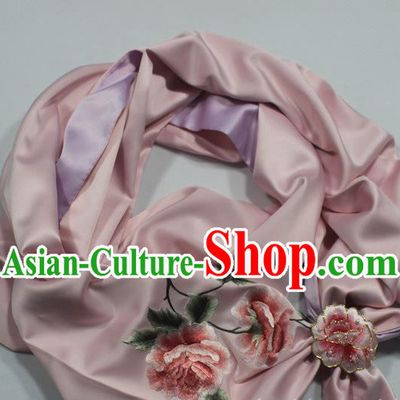 Pink Silk Tippet with Brooch Chinese Traditional Cheongsam Accessories Top Grade Embroidered Peony Butterfly Scarf