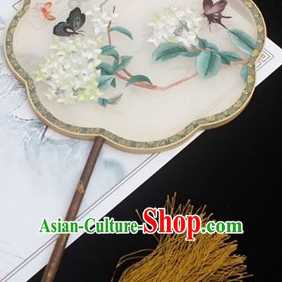 China Handmade Embroidery Flowers Butterfly Fan Double Side Embroidered Fan Traditional Court Fan Classical Silk Palace Fan