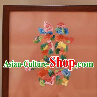 Traditional China Wedding Craft Handmade Rosewood Table Decoration Embroidery Peony Desk Screen