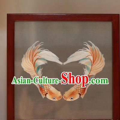 China Handmade Rosewood Table Decoration Traditional Wedding Craft Double Side Embroidery Goldfish Desk Screen