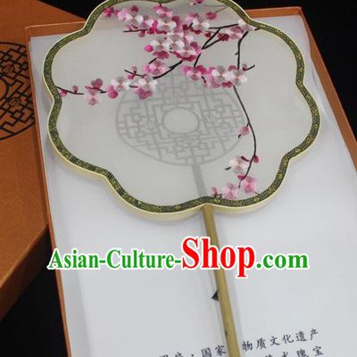 Embroidered Plum Blossom Silk Fan China Traditional Classical Dance Embroidery Fan Handmade Palace Fan