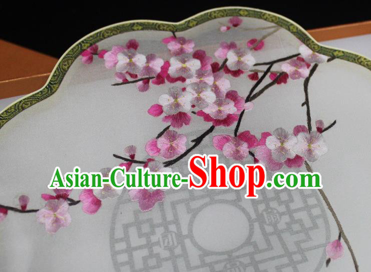 Embroidered Plum Blossom Silk Fan China Traditional Classical Dance Embroidery Fan Handmade Palace Fan Embroidered Plum Blossom Silk Fan China Traditional Classical Dance Embroidery Fan Handmade Palace Fan