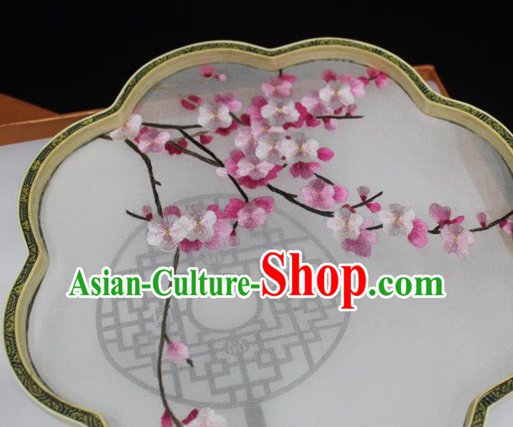 Embroidered Plum Blossom Silk Fan China Traditional Classical Dance Embroidery Fan Handmade Palace Fan Embroidered Plum Blossom Silk Fan China Traditional Classical Dance Embroidery Fan Handmade Palace Fan