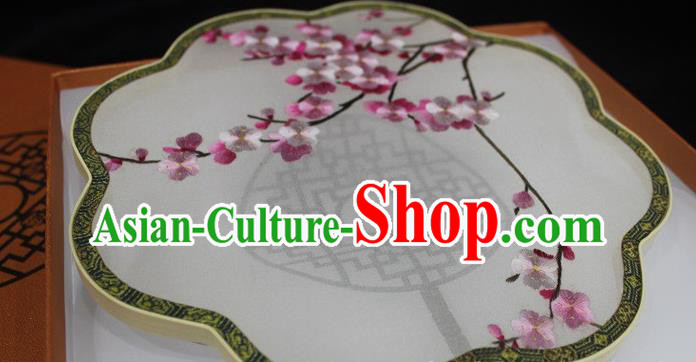 Embroidered Plum Blossom Silk Fan China Traditional Classical Dance Embroidery Fan Handmade Palace Fan Embroidered Plum Blossom Silk Fan China Traditional Classical Dance Embroidery Fan Handmade Palace Fan