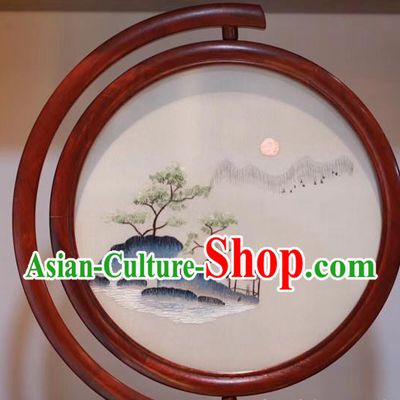 Traditional China Embroidered Painting Desk Screen Rosewood Carving Table Decoration Handmade Embroidery Craft