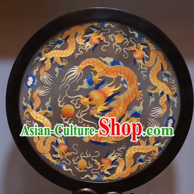 China Handmade Desk Screen Traditional Rosewood Carving Table Decoration Double Side Embroidery Dragon Craft