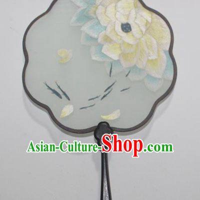 Handmade Dance Silk Fan China Rosewood Embroidered Fan Traditional Embroidery Lotus Double Side Palace Fan