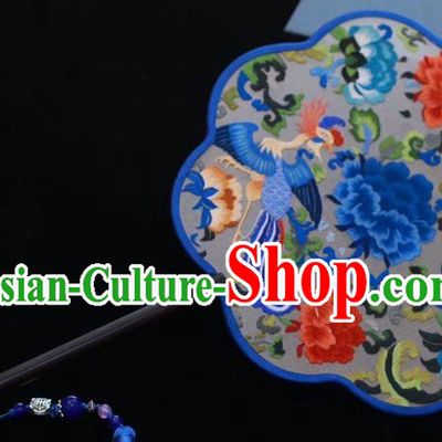 China Handmade Embroidery Phoenix Peony Fan Traditional Embroidered Palace Fan Ancient Princess Fan Classical Dance Silk Fan