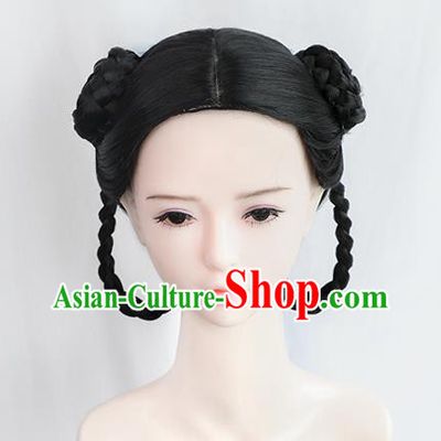 Chinese Tang Dynasty Young Lady Bangs Wigs Best Quality Wigs China Cosplay Wig Chignon Ancient Court Maid Wig Sheath
