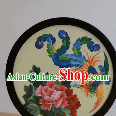 China Handmade Blackwood Decoration Traditional Craft Suzhou Embroidered Desk Screen Exquisite Embroidery Phoenix Peony Screen