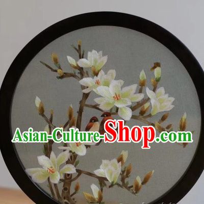China Traditional Craft Handmade Blackwood Decoration Exquisite Embroidery Mangnolia Screen Suzhou Embroidered Desk Screen