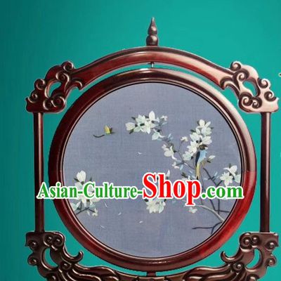 China Suzhou Exquisite Embroidered Desk Screen Traditional Double Side Embroidery Craft Handmade Rosewood Decoration
