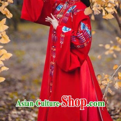 China Ancient Ming Dynasty Princess Red Hanfu Dress Traditional Wedding Bride Historical Costumes