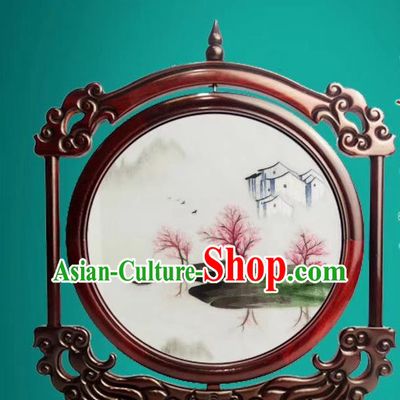 China Handmade Rosewood Decoration Suzhou Embroidered Desk Screen Traditional Double Side Exquisite Embroidery Craft
