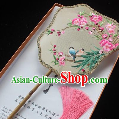 China Embroidered Silk Fans Traditional Suzhou Embroidery Plum Blossom Palace Fan Handmade Mottled Bamboo Fans