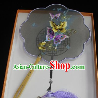 China Court Silk Fan Traditional Hanfu Fan Handmade Suzhou Embroidery Butterfly Palace Fan Embroidered Dance Fan