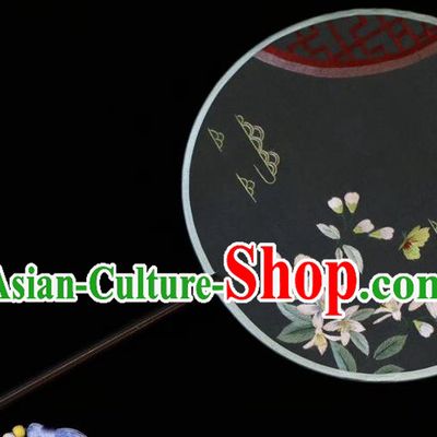 China Ancient Court Black Silk Fans Handmade Suzhou Embroidery Palace Fan Embroidered Round Fan
