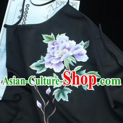 Female Embroidered Underwear Sexy Stomachers Black Silk Bellyband Chinese Suzhou Embroidery Peony Clothing