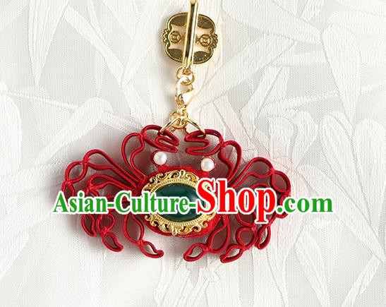China Cheongsam Red Silk Brooch Handmade Traditional Accessories Crab Breastpin China Cheongsam Red Silk Brooch Handmade Traditional Accessories Crab Breastpin