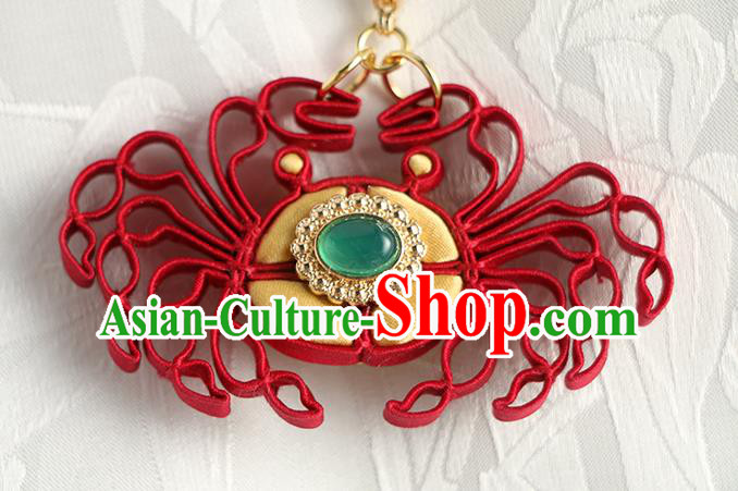 China Cheongsam Red Silk Brooch Handmade Traditional Accessories Crab Breastpin China Cheongsam Red Silk Brooch Handmade Traditional Accessories Crab Breastpin