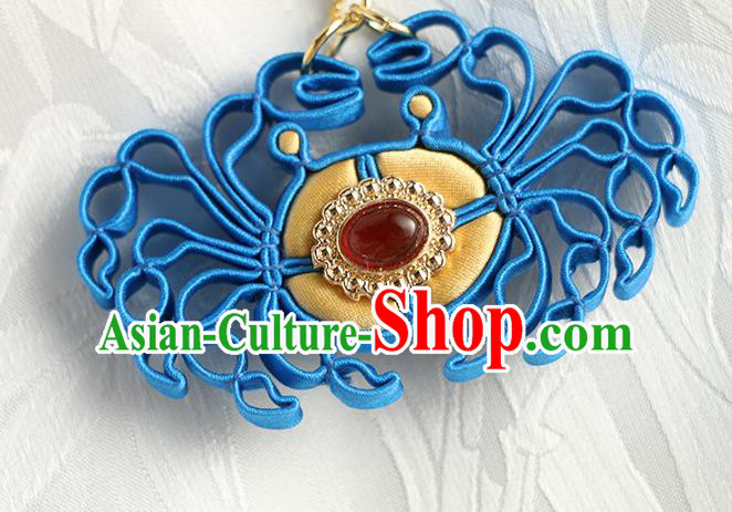 China Cheongsam Blue Silk Crab Breastpin Handmade Traditional Accessories Brooch China Cheongsam Blue Silk Crab Breastpin Handmade Traditional Accessories Brooch
