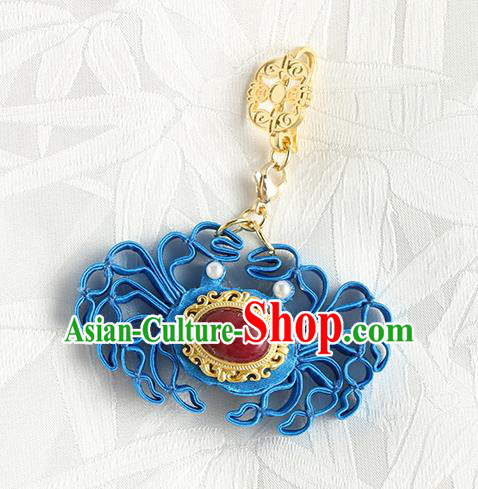 China Cheongsam Blue Silk Crab Breastpin Handmade Traditional Accessories Brooch China Cheongsam Blue Silk Crab Breastpin Handmade Traditional Accessories Brooch