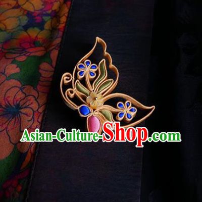 China Traditional Accessories Cheongsam Breastpin Handmade Silk Butterfly Orchids Brooch