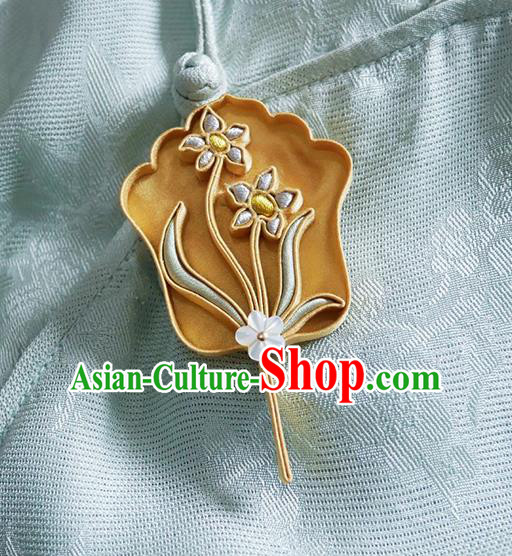 China Handmade Silk Brooch Traditional Cheongsam Accessories Golden Orchids Fan Breastpin China Handmade Silk Brooch Traditional Cheongsam Accessories Golden Orchids Fan Breastpin