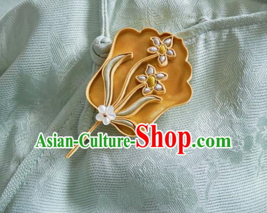 China Handmade Silk Brooch Traditional Cheongsam Accessories Golden Orchids Fan Breastpin China Handmade Silk Brooch Traditional Cheongsam Accessories Golden Orchids Fan Breastpin