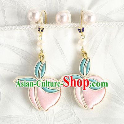 China Handmade Silk Peach Earrings Traditional Cheongsam Ear Accessories