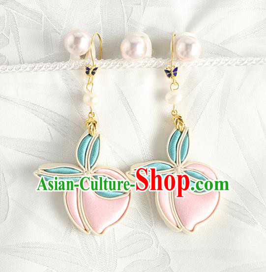 China Handmade Silk Peach Earrings Traditional Cheongsam Ear Accessories China Handmade Silk Peach Earrings Traditional Cheongsam Ear Accessories