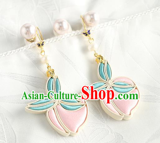 China Handmade Silk Peach Earrings Traditional Cheongsam Ear Accessories China Handmade Silk Peach Earrings Traditional Cheongsam Ear Accessories
