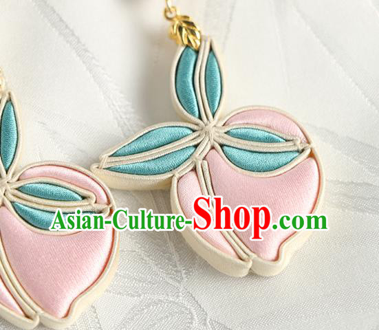 China Handmade Silk Peach Earrings Traditional Cheongsam Ear Accessories China Handmade Silk Peach Earrings Traditional Cheongsam Ear Accessories